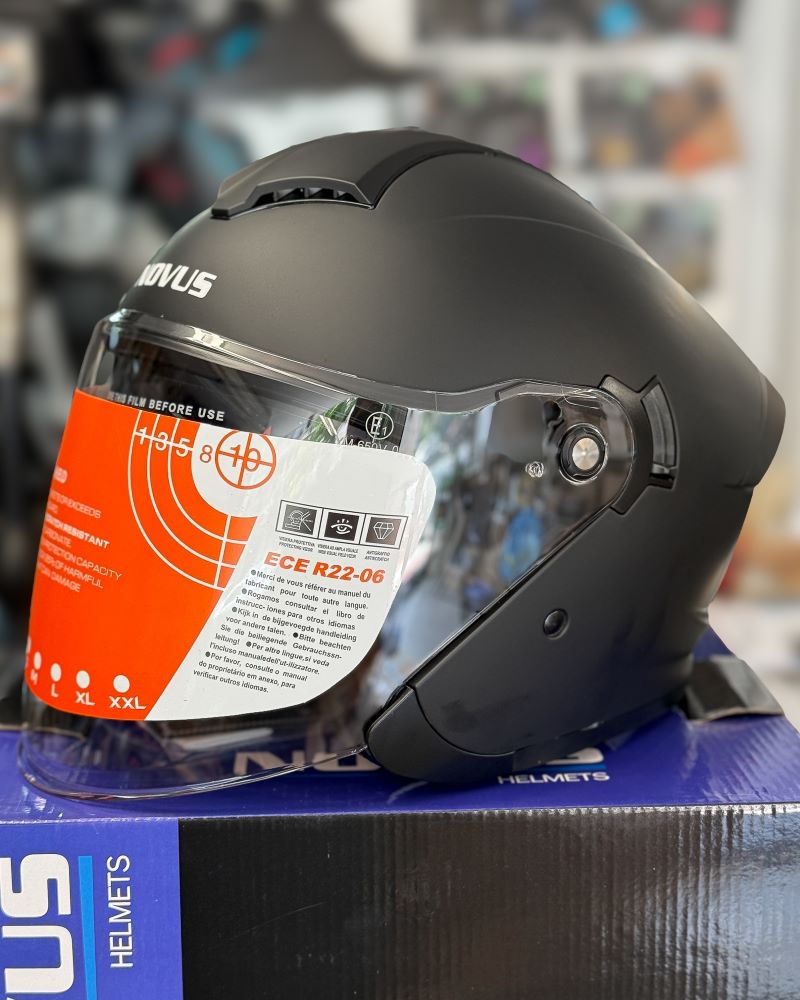 Κράνος Scooter NOVUS NV 424 Jet Open Face με Διπλή Ζελατίνα με Γυαλί Ηλίου Black Mat